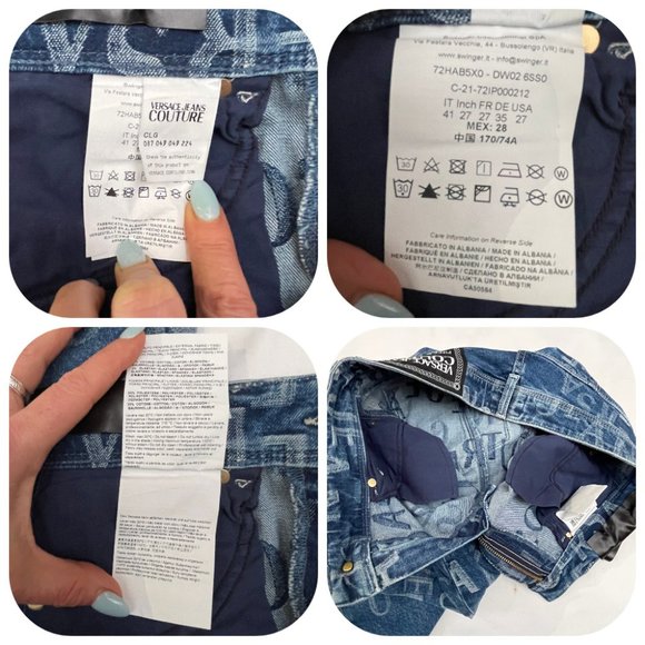NWT $525 Authentic Versace Couture allover logo stretchy cotton jeans 27 - Picture 11 of 17